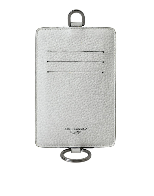  - White Calf Leather Lanyard Logo Card Holder Wallet