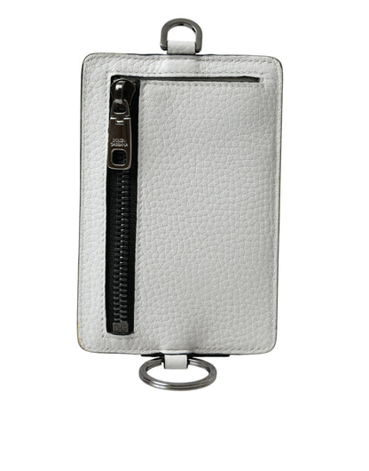  - White Calf Leather Lanyard Logo Card Holder Wallet