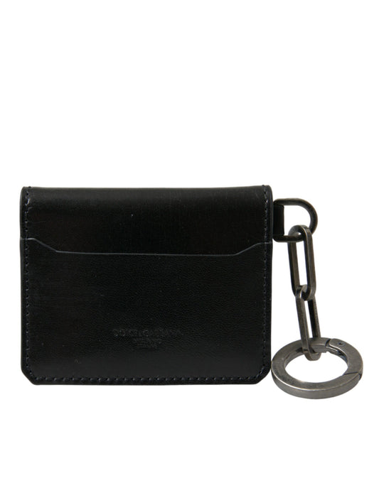  - Black Leather Bifold Logo Card Holder Keyring Wallet