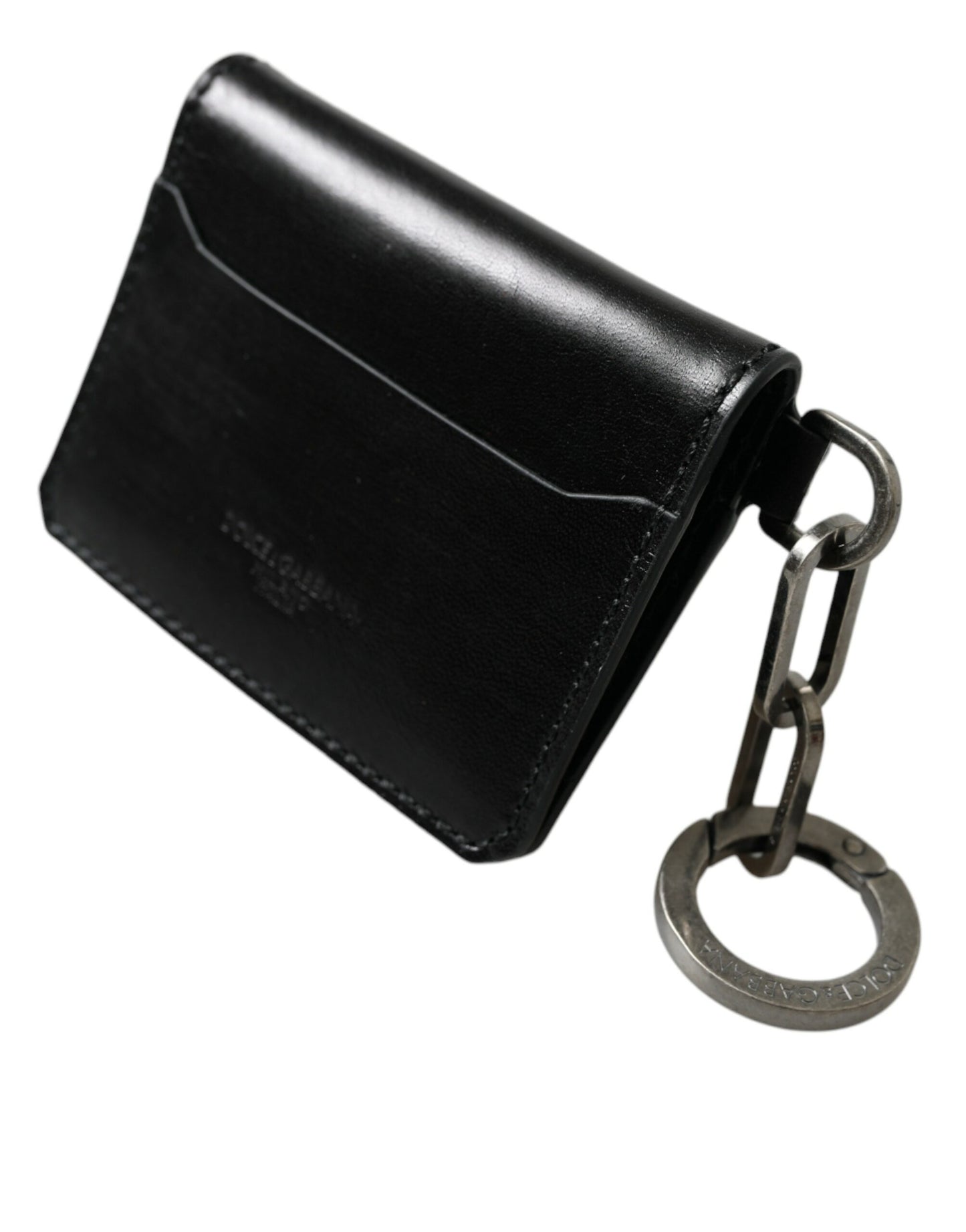  - Black Leather Bifold Logo Card Holder Keyring Wallet