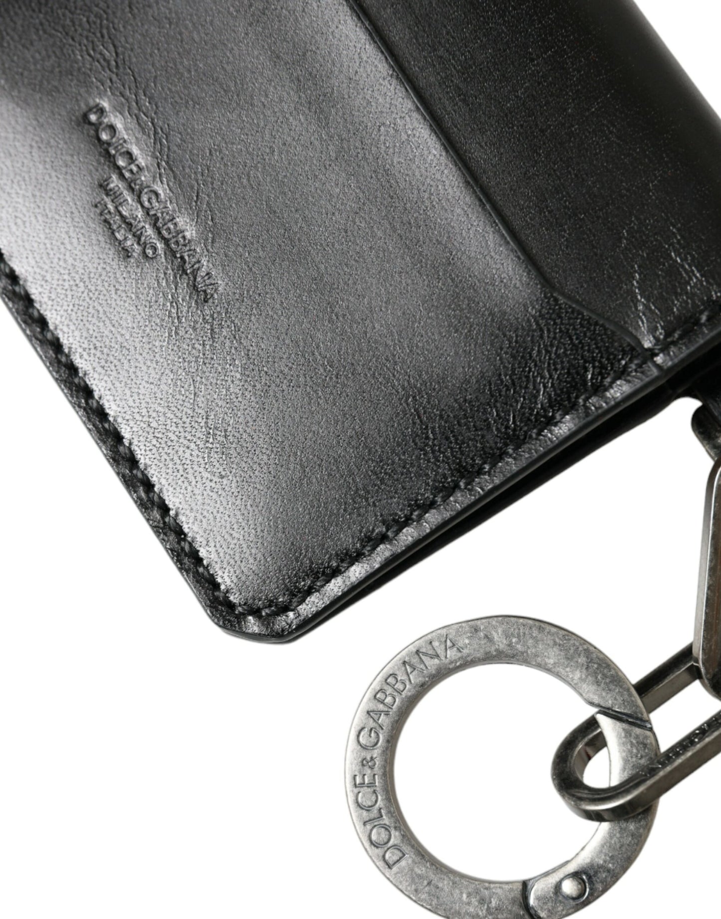  - Black Leather Bifold Logo Card Holder Keyring Wallet