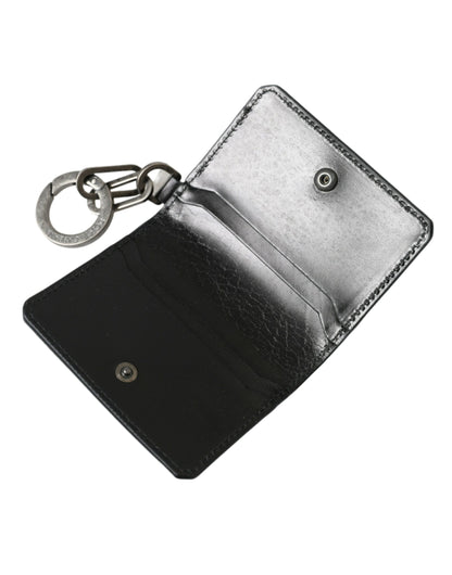  - Black Leather Bifold Logo Card Holder Keyring Wallet