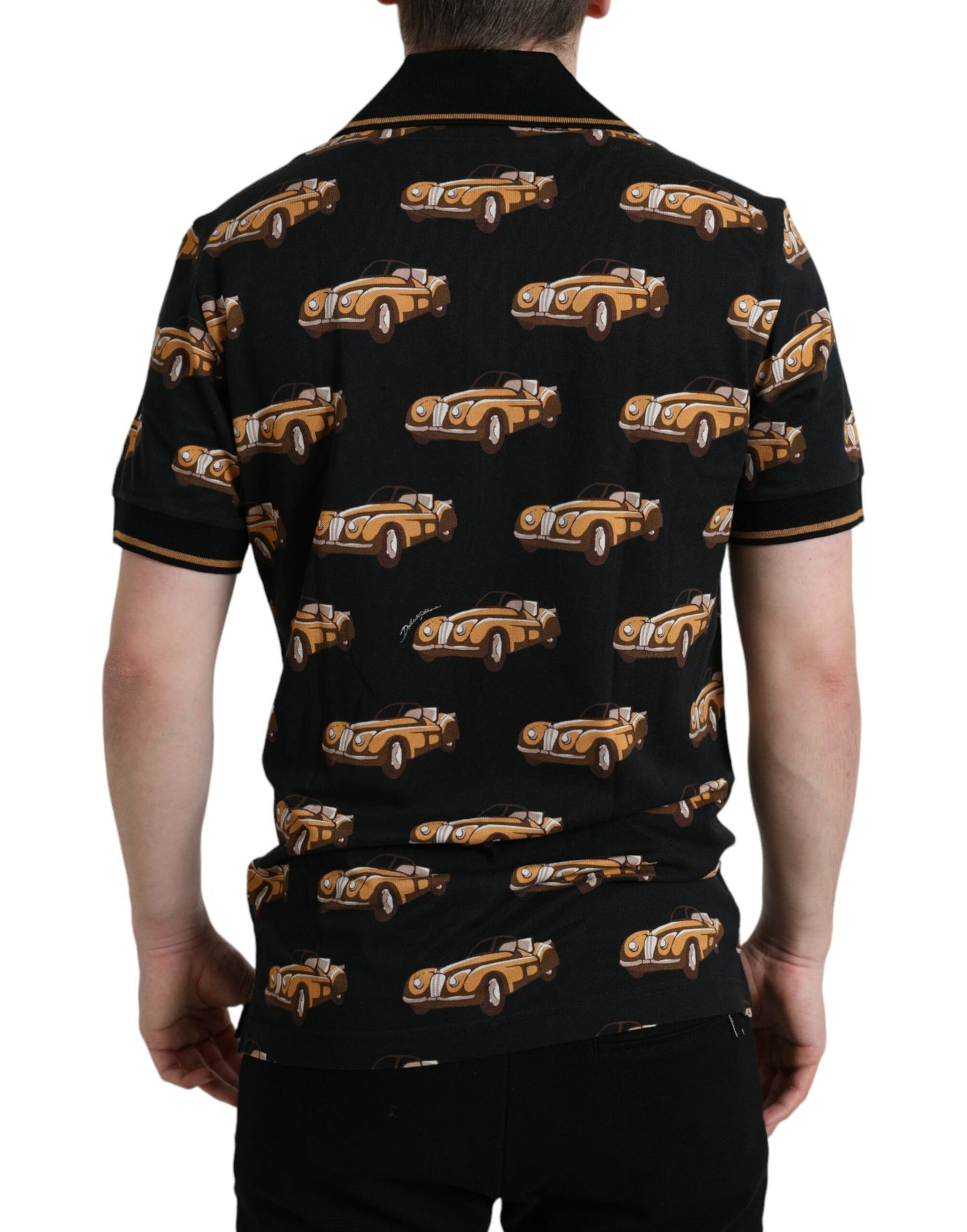  - Black Car Print Short Sleeve Polo T-shirt