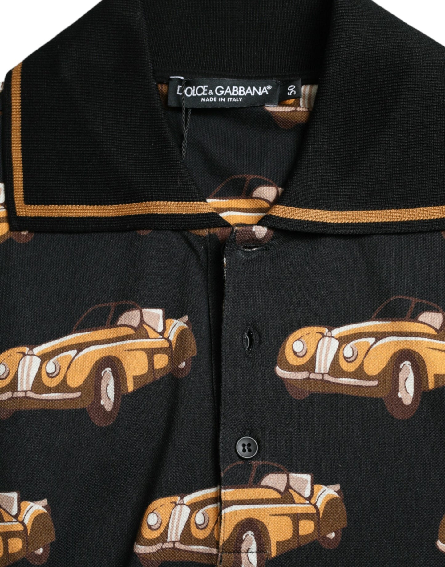  - Black Car Print Short Sleeve Polo T-shirt