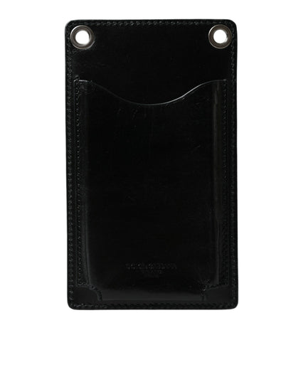  - Black Calf Leather Zip Logo Shoulder Neck Strap Wallet