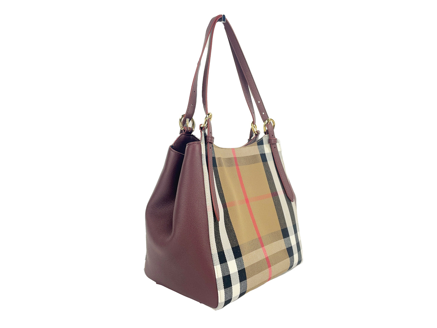  - Small Canterby Mahogany Leather Check Canvas Tote Bag Purse