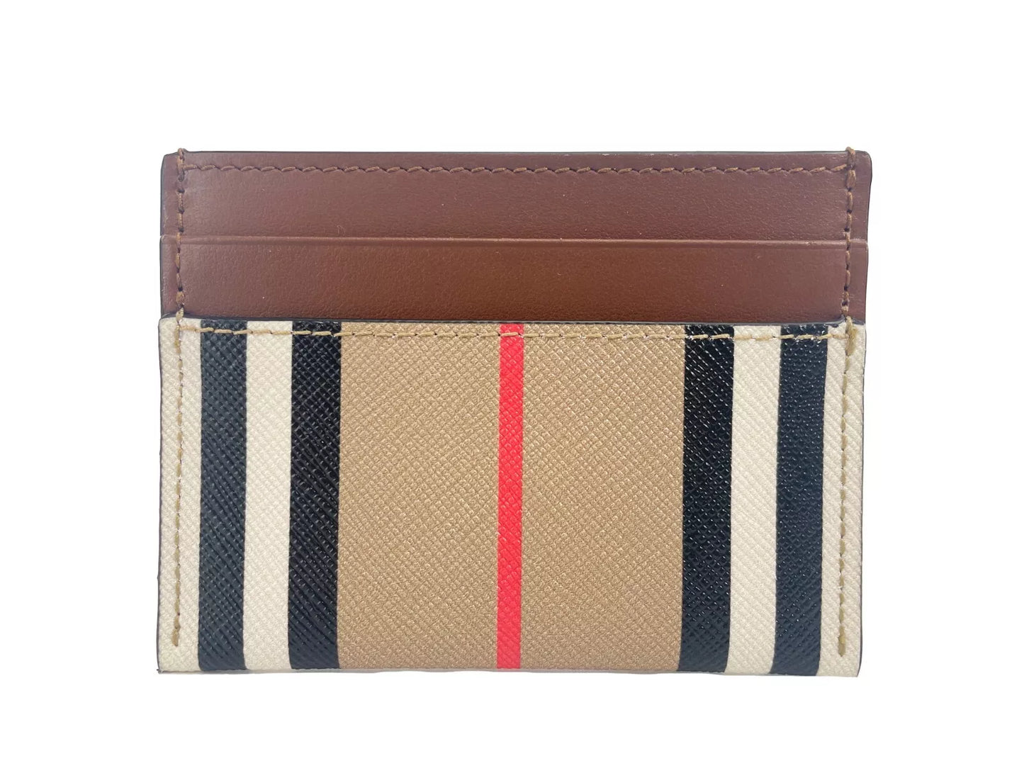  - Sandon Tan Canvas Check Printed Leather Slim Card Case Wallet