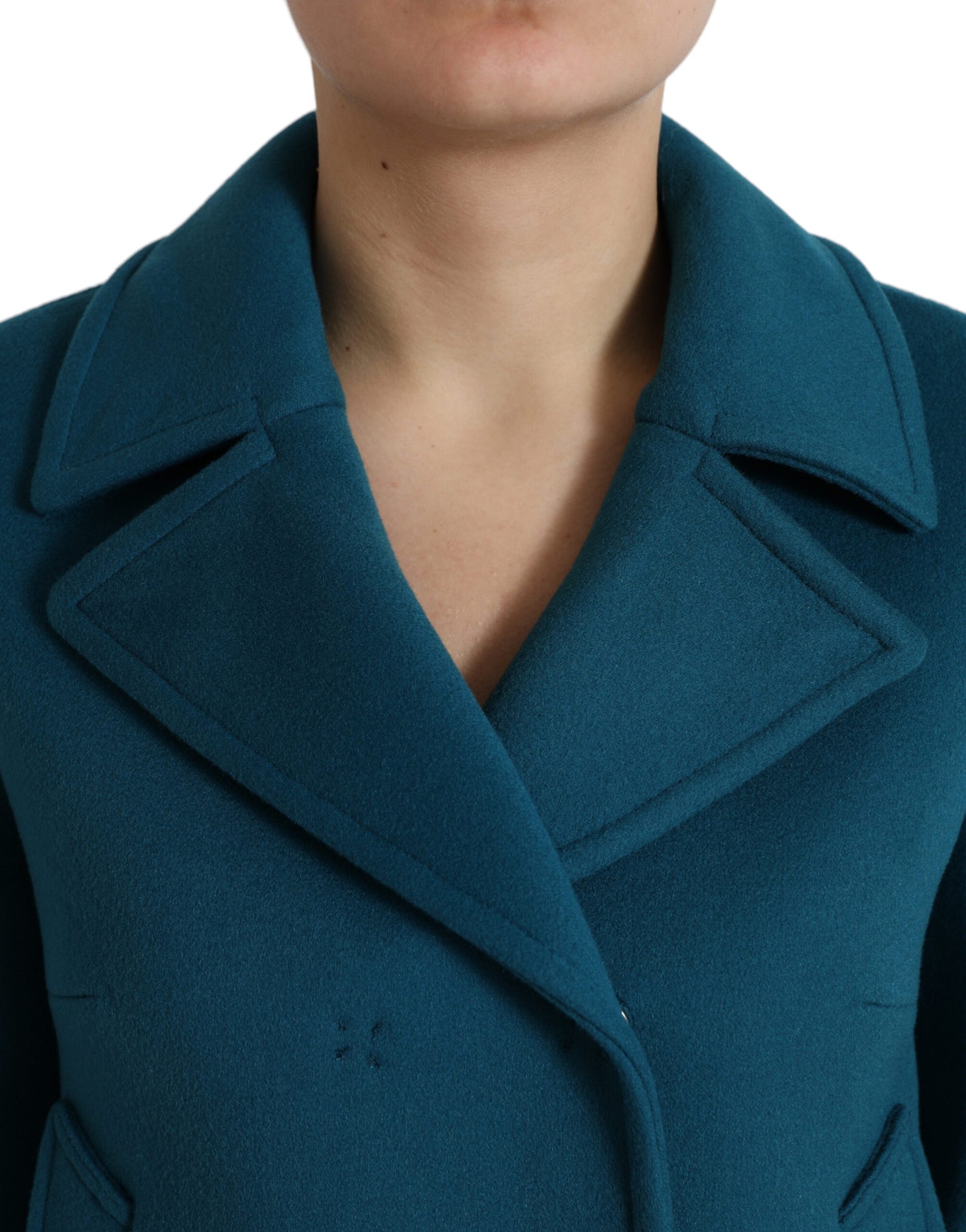  - Blue Trench Wool Cashmere Short Coat Jacket