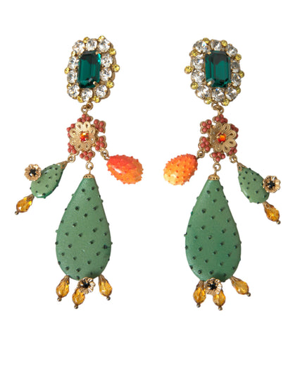  - Green Cactus Crystal Clip On Jewelry Dangling Earrings