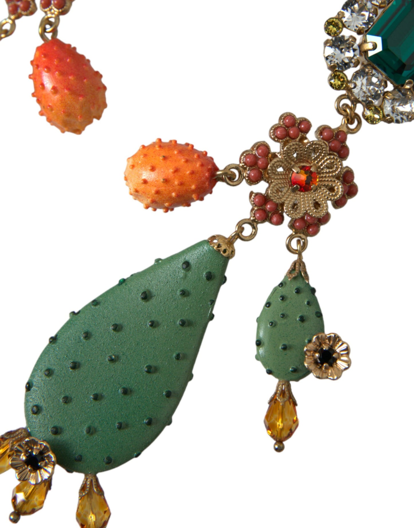  - Green Cactus Crystal Clip On Jewelry Dangling Earrings