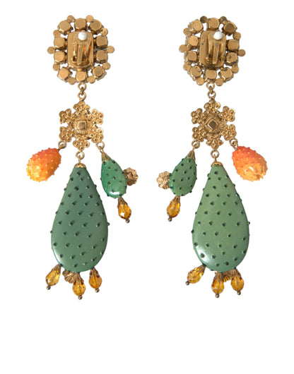  - Green Cactus Crystal Clip On Jewelry Dangling Earrings