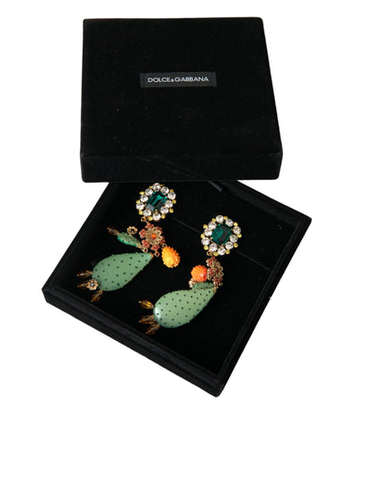  - Green Cactus Crystal Clip On Jewelry Dangling Earrings