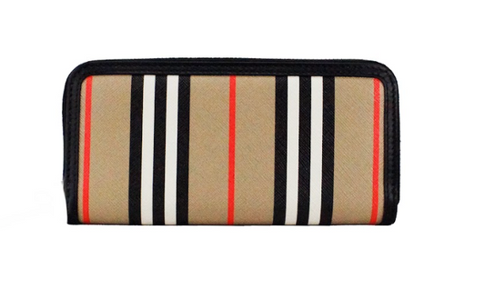  - Ellerby Black Leather Icon Stripe Canvas Zip Around Continental Wallet