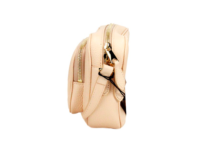  - Small Branded Peach Pink Grainy Leather Camera Crossbody Bag