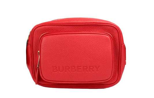  - Small Branded Bright Red Grainy Leather Camera Crossbody Bag