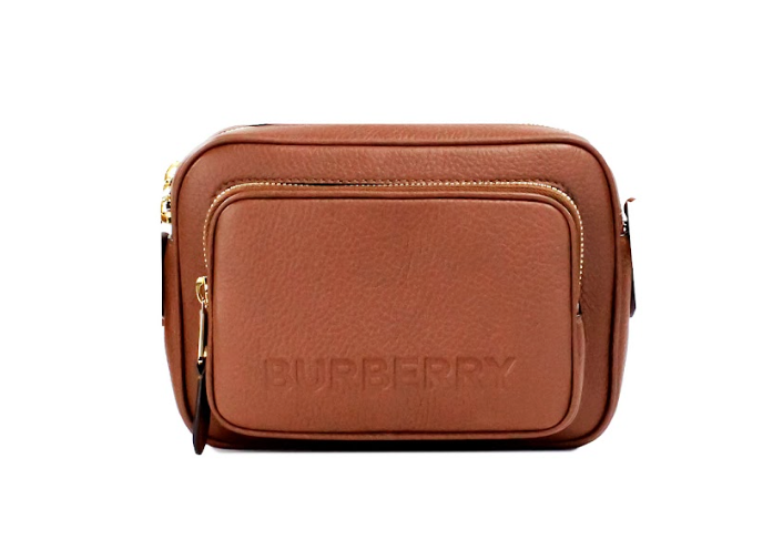  - Small Branded Tan Brown Leather Camera Crossbody Bag