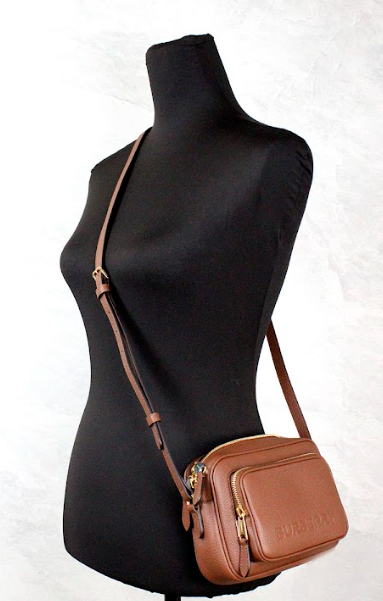  - Small Branded Tan Brown Leather Camera Crossbody Bag