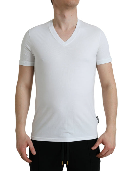  - White Cotton V-neck Short Sleeve Underwear T-shirt