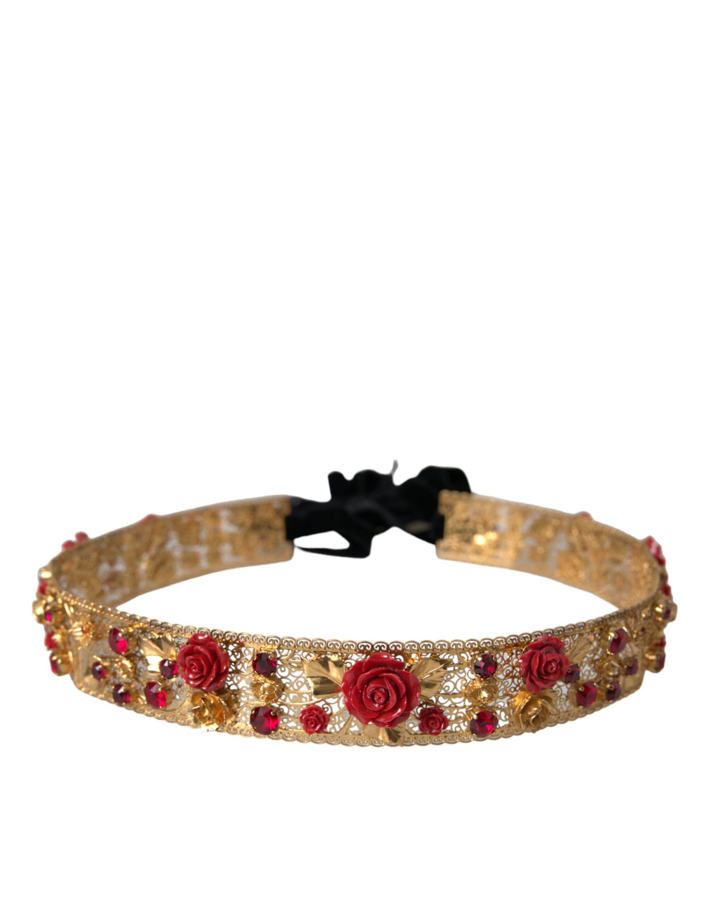  - Gold Brass Red Roses Crystal Jewel Waist Belt