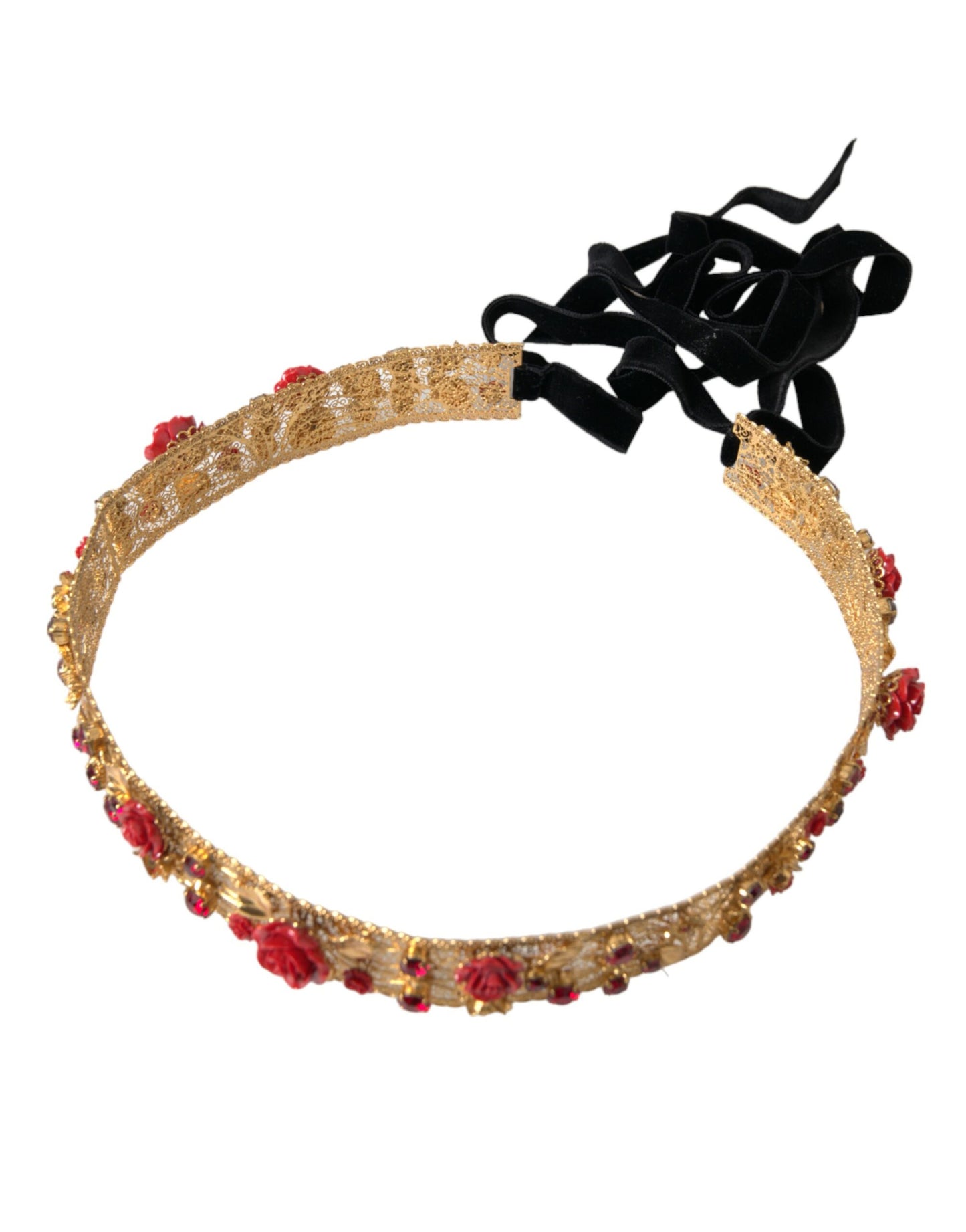  - Gold Brass Red Roses Crystal Jewel Waist Belt