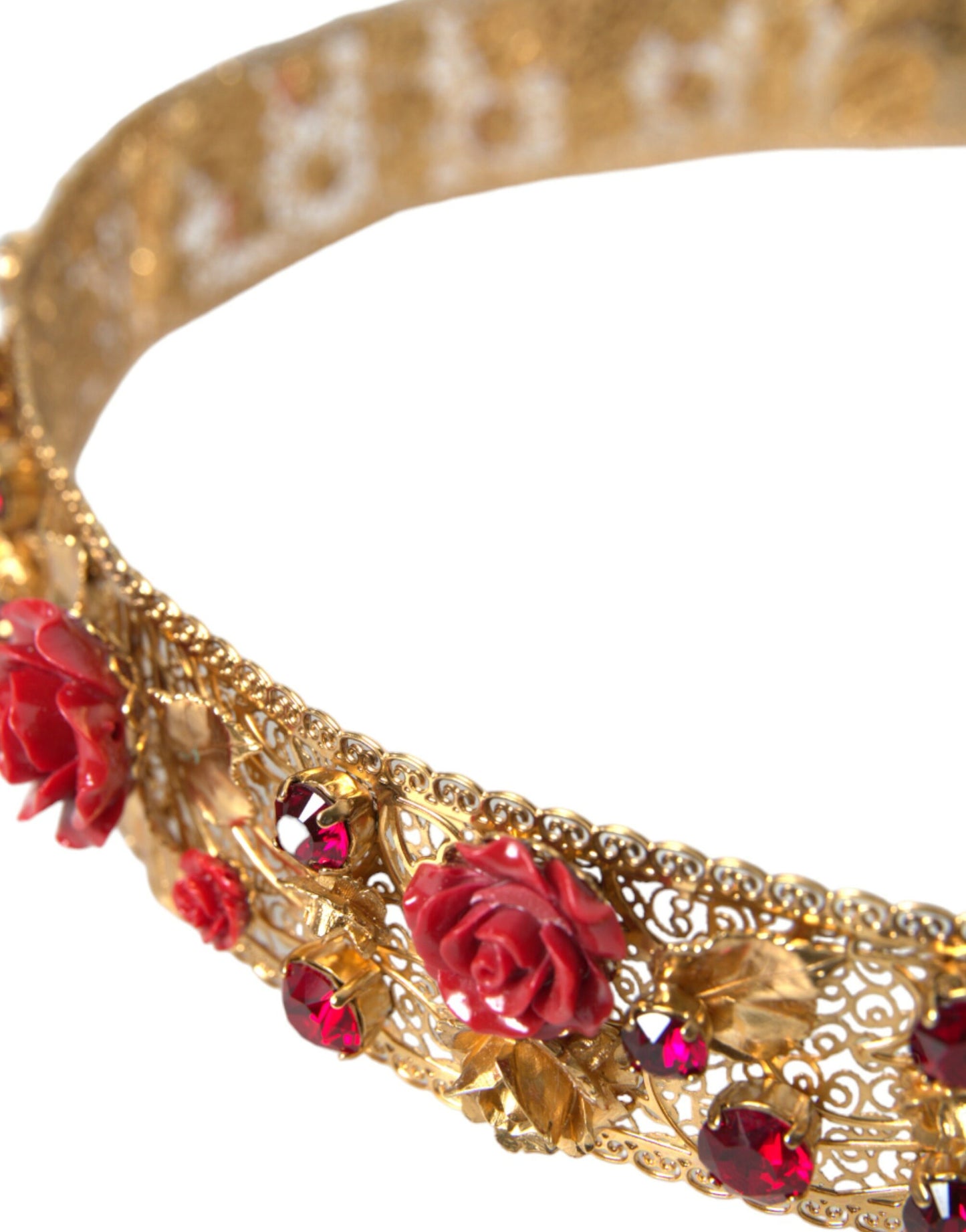  - Gold Brass Red Roses Crystal Jewel Waist Belt