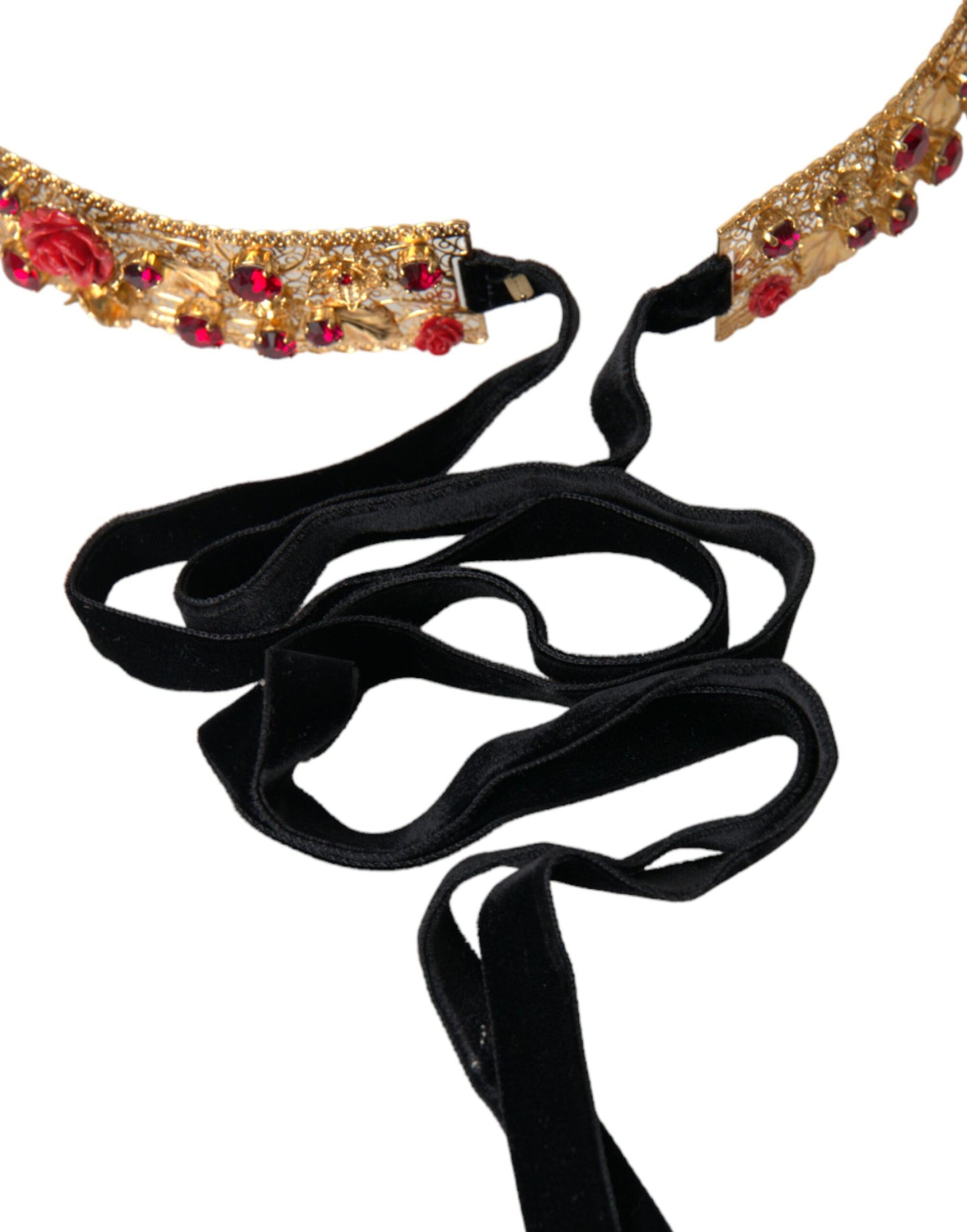  - Gold Brass Red Roses Crystal Jewel Waist Belt