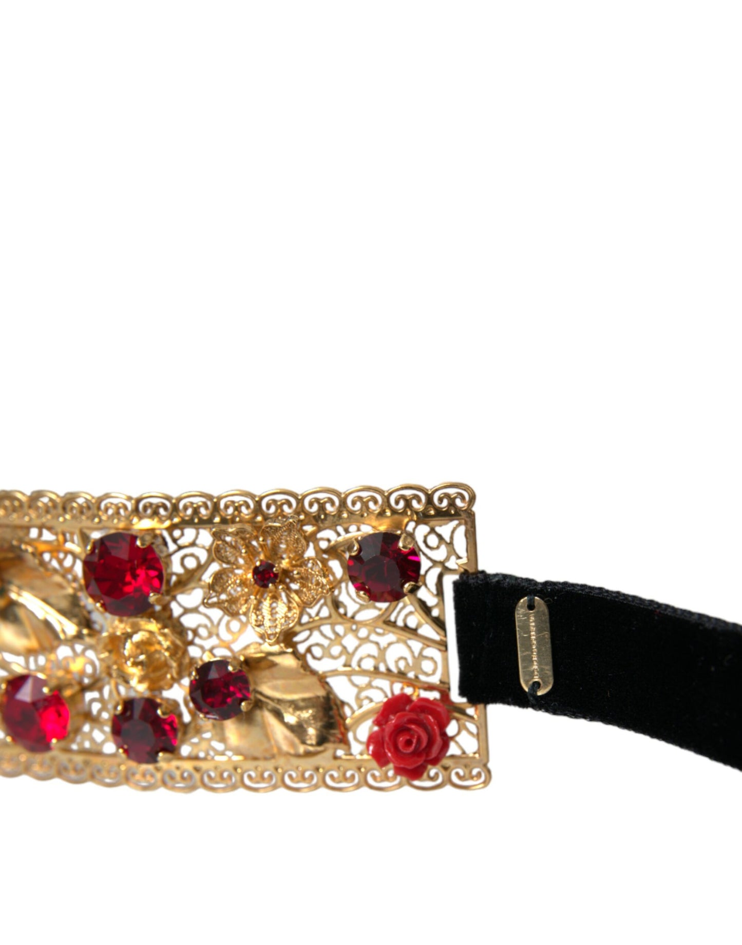  - Gold Brass Red Roses Crystal Jewel Waist Belt