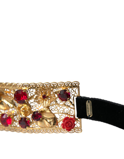  - Gold Brass Red Roses Crystal Jewel Waist Belt