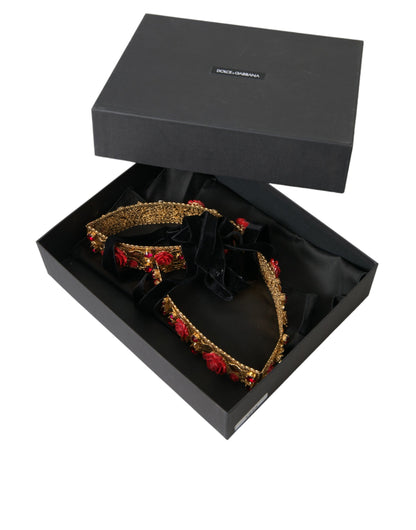  - Gold Brass Red Roses Crystal Jewel Waist Belt