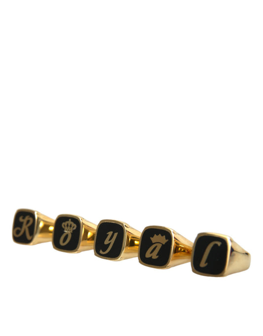  - Gold Brass ROYAL Enamel Set of 5 Ring