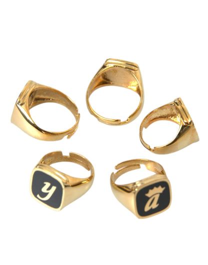  - Gold Brass ROYAL Enamel Set of 5 Ring