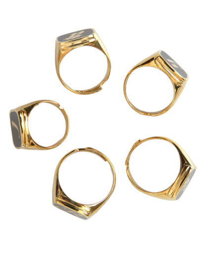  - Gold Brass ROYAL Enamel Set of 5 Ring