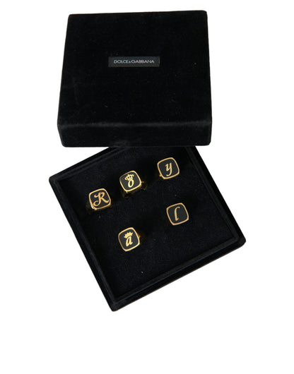  - Gold Brass ROYAL Enamel Set of 5 Ring