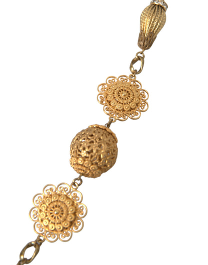  - Crystal Flower Filigree Gold Brass Statement Necklace