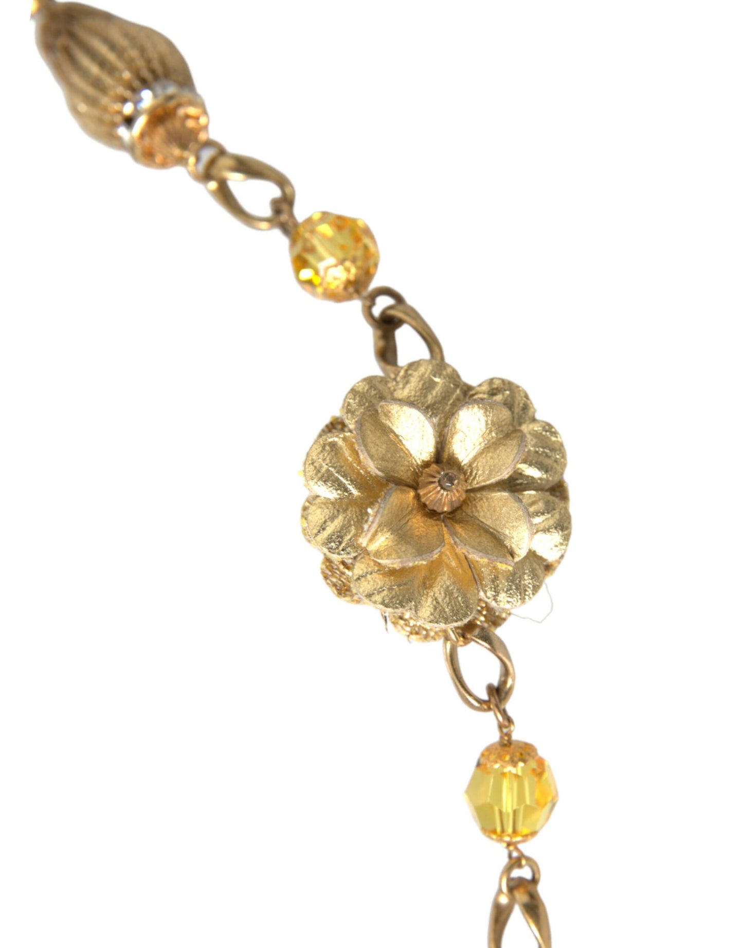  - Crystal Flower Filigree Gold Brass Statement Necklace