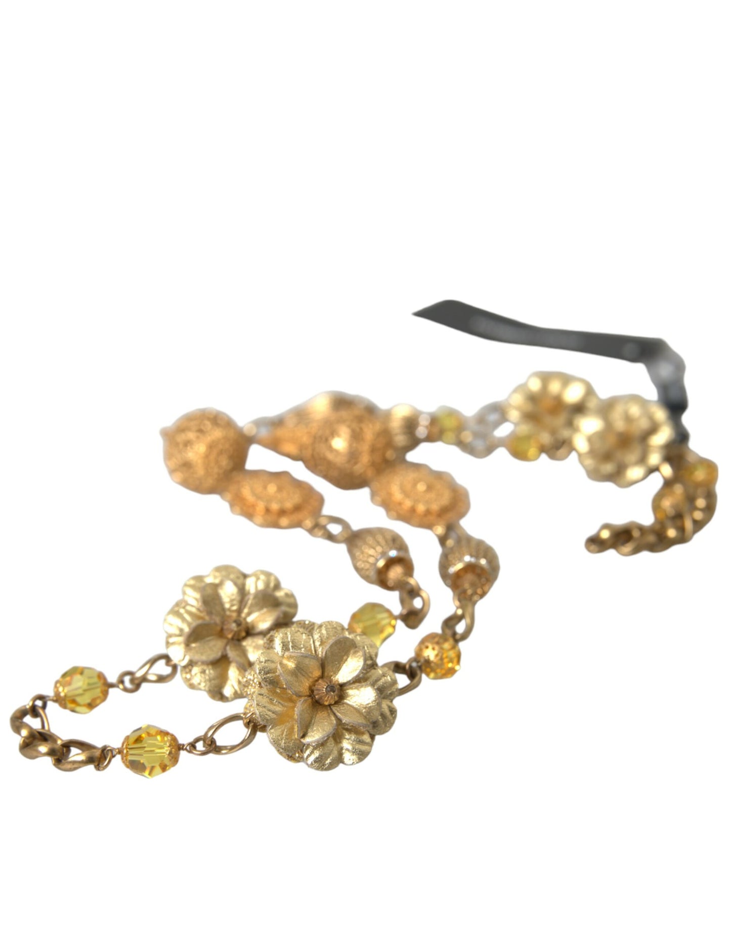  - Crystal Flower Filigree Gold Brass Statement Necklace