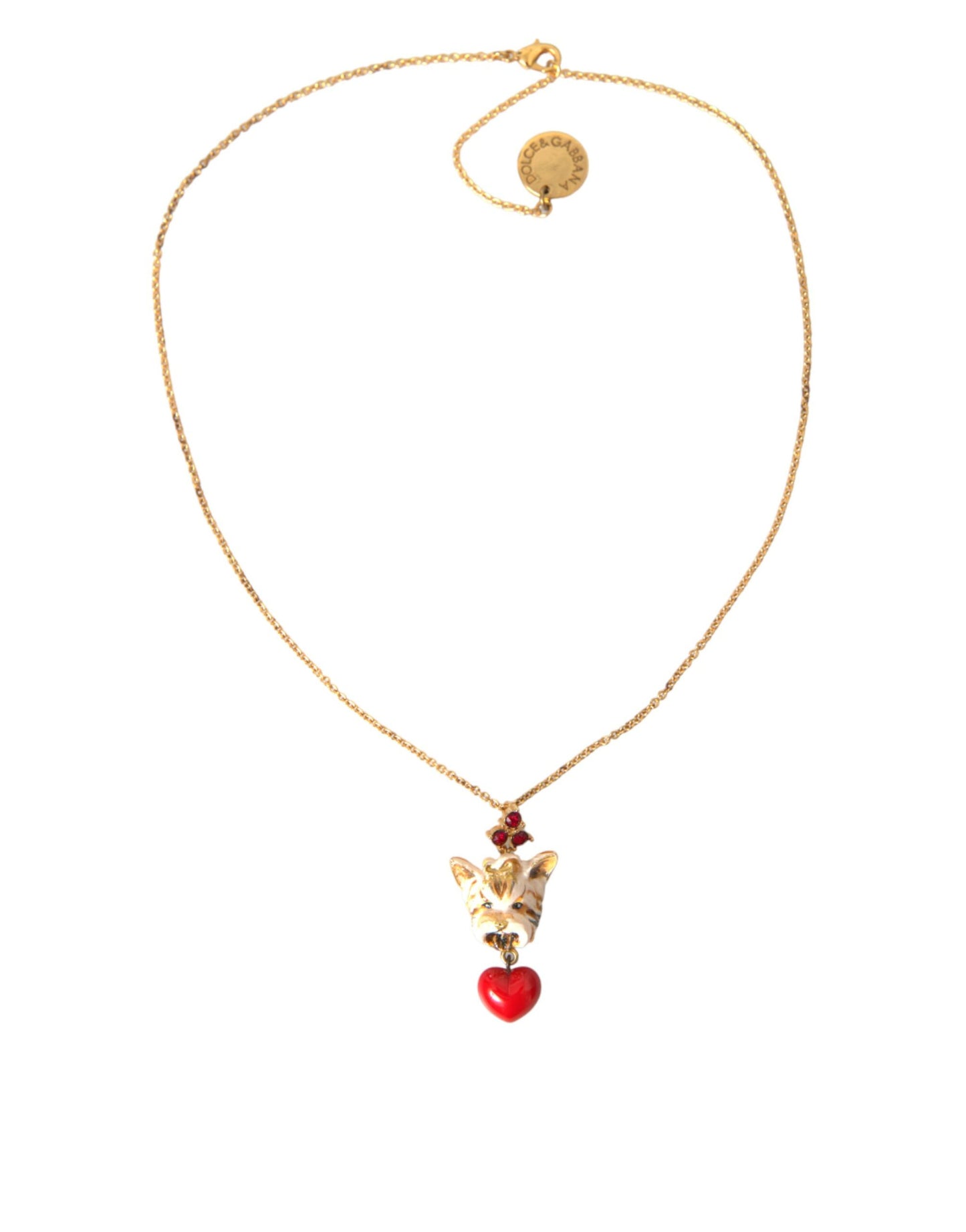  - Gold Brass Chain Dog Heart Pendant Charm Necklace