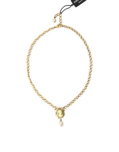  - Gold Brass Chain Pearl Pendant Charm Necklace