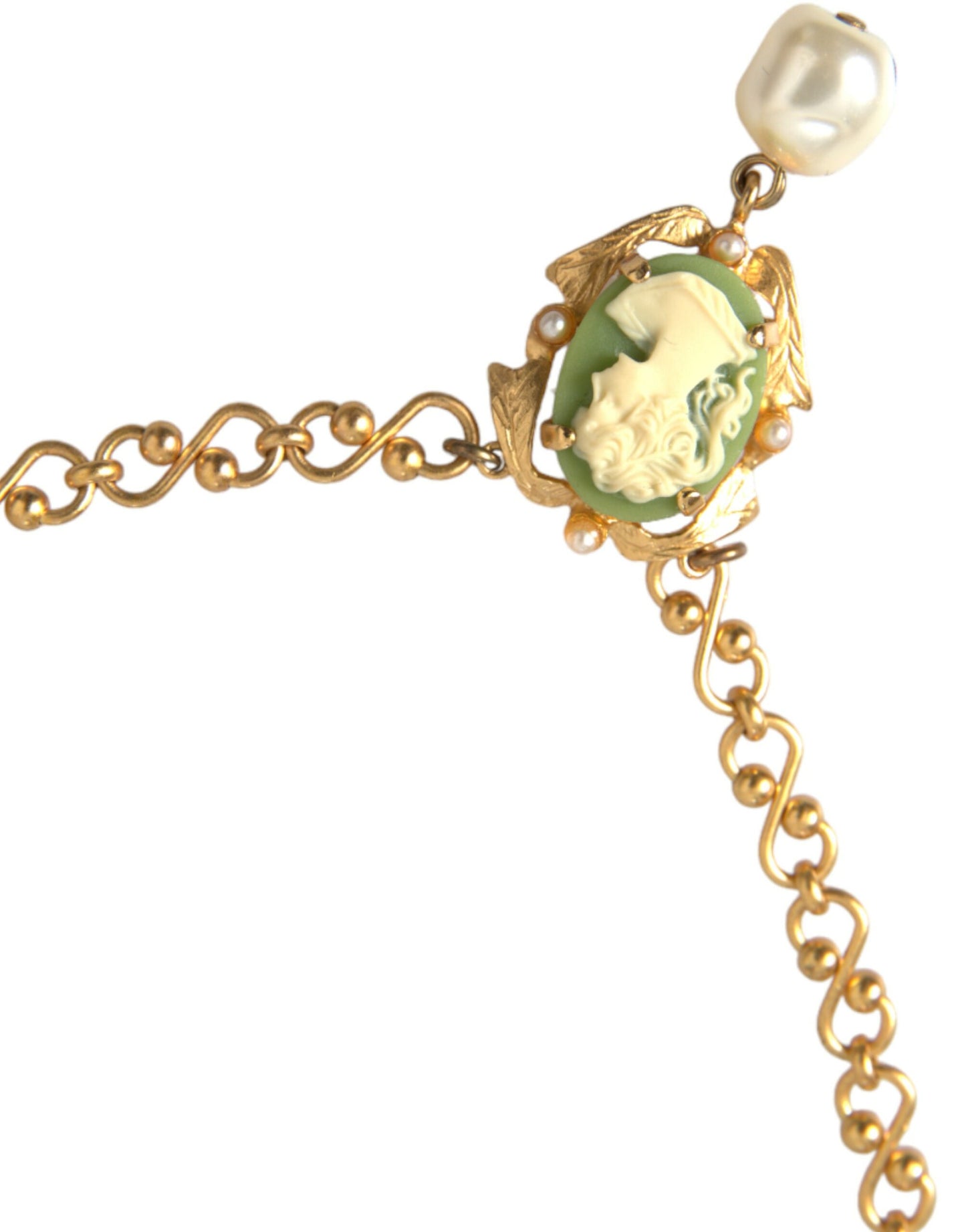  - Gold Brass Chain Pearl Pendant Charm Necklace