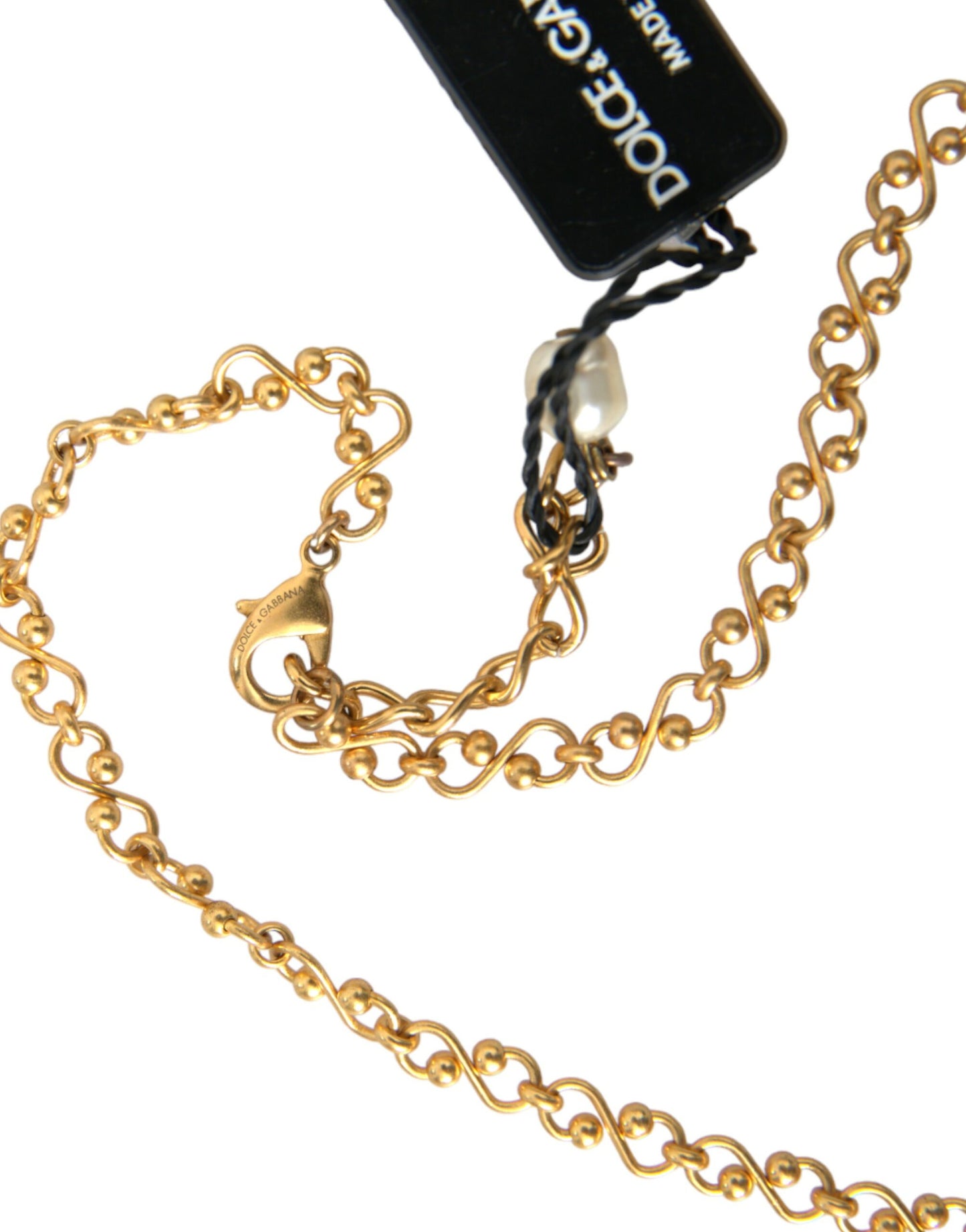  - Gold Brass Chain Pearl Pendant Charm Necklace