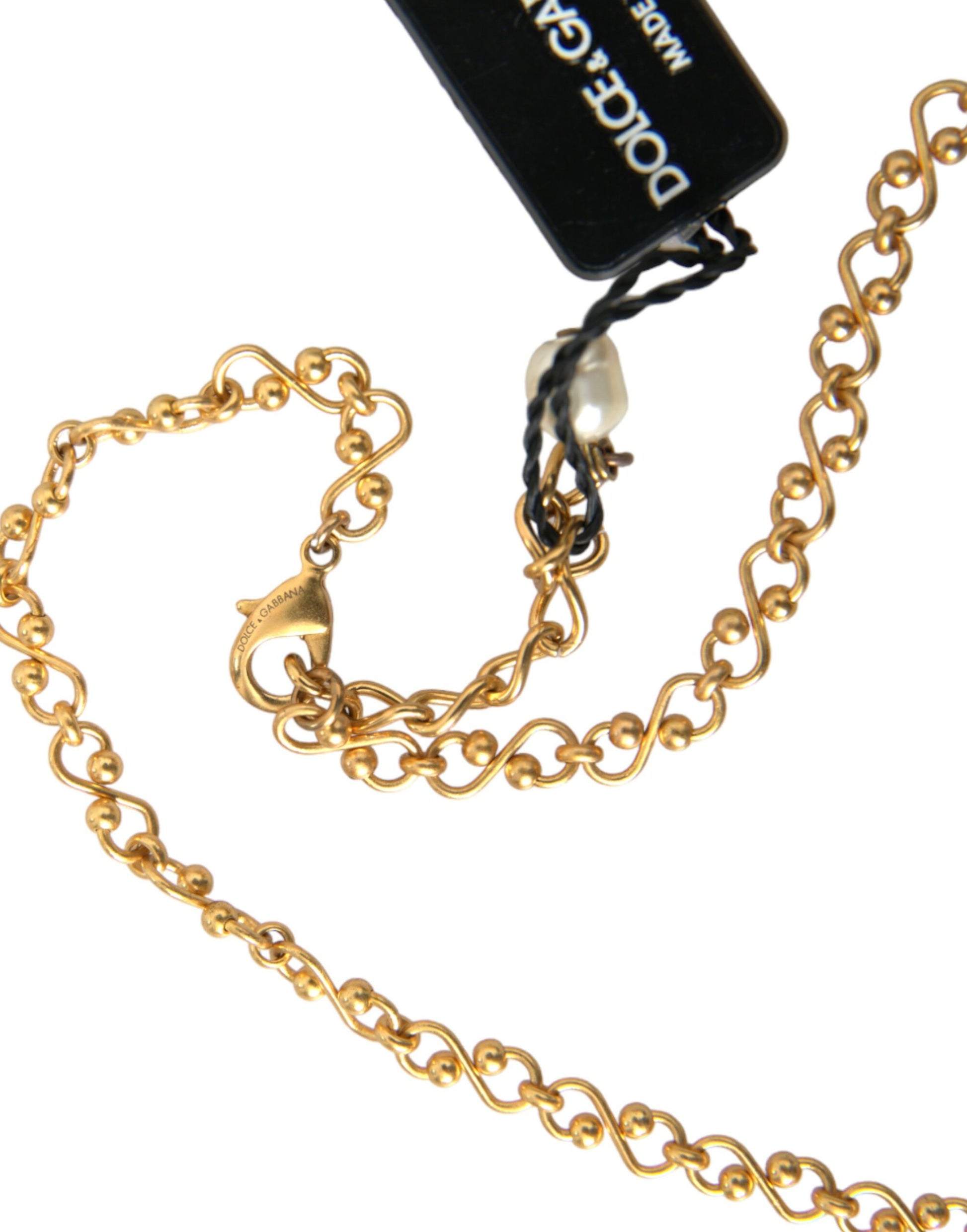 Gold Brass Chain Pearl Pendant Charm Necklace