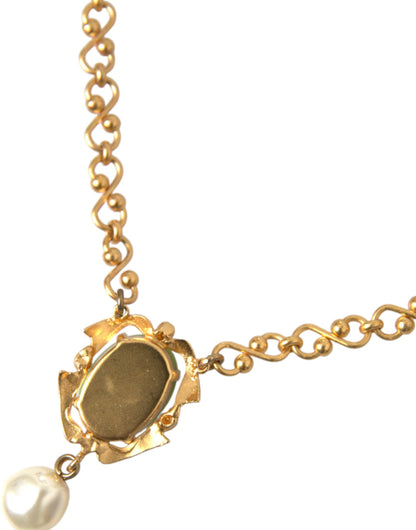  - Gold Brass Chain Pearl Pendant Charm Necklace