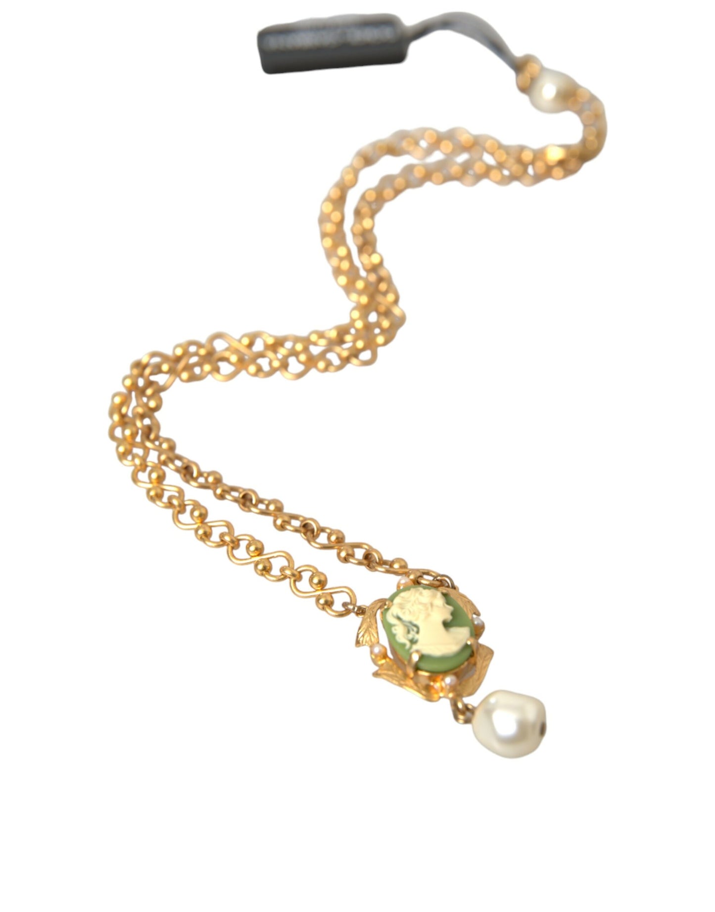  - Gold Brass Chain Pearl Pendant Charm Necklace