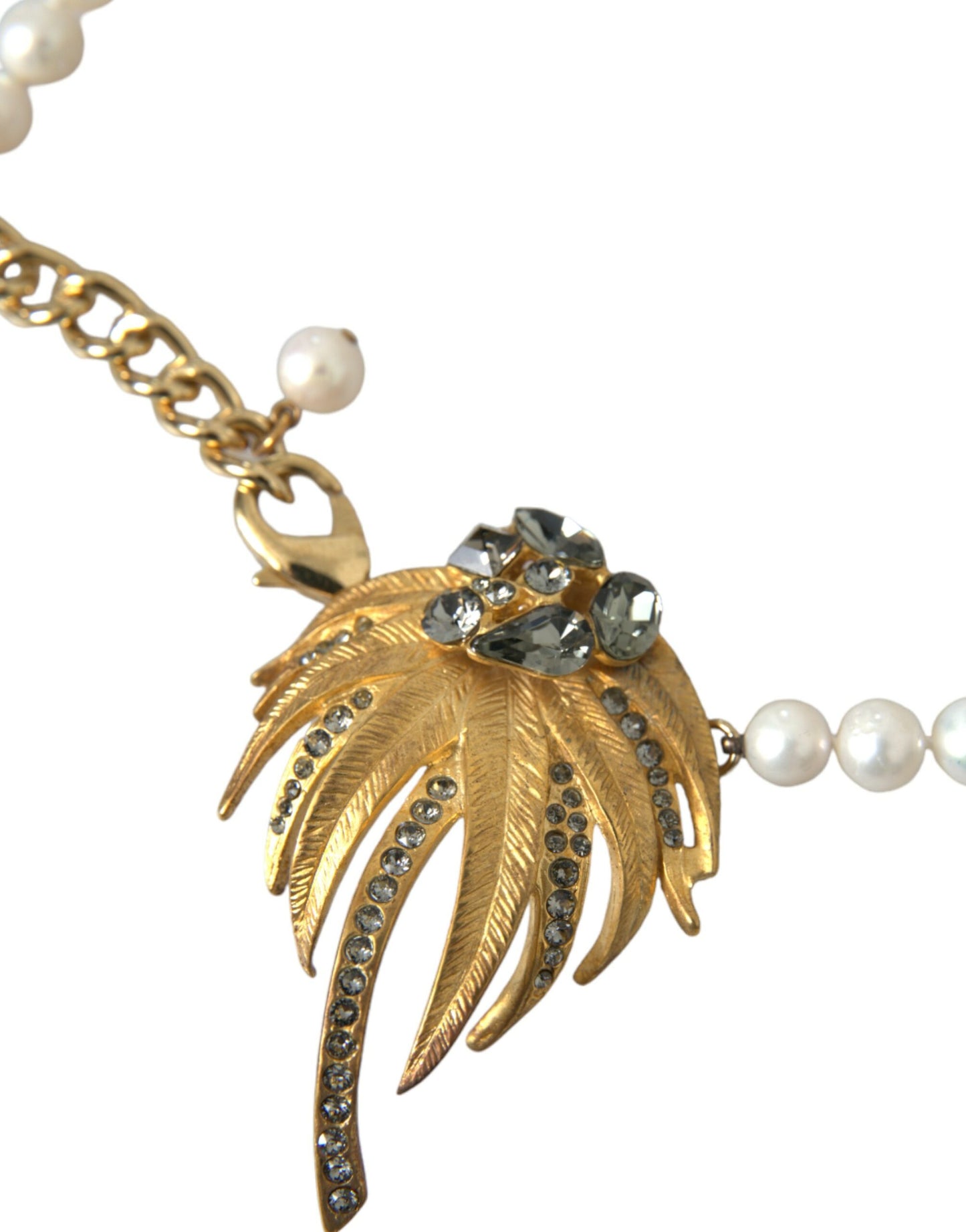  - Gold Brass Crystal Pearl Tree Pendant Charm Necklace