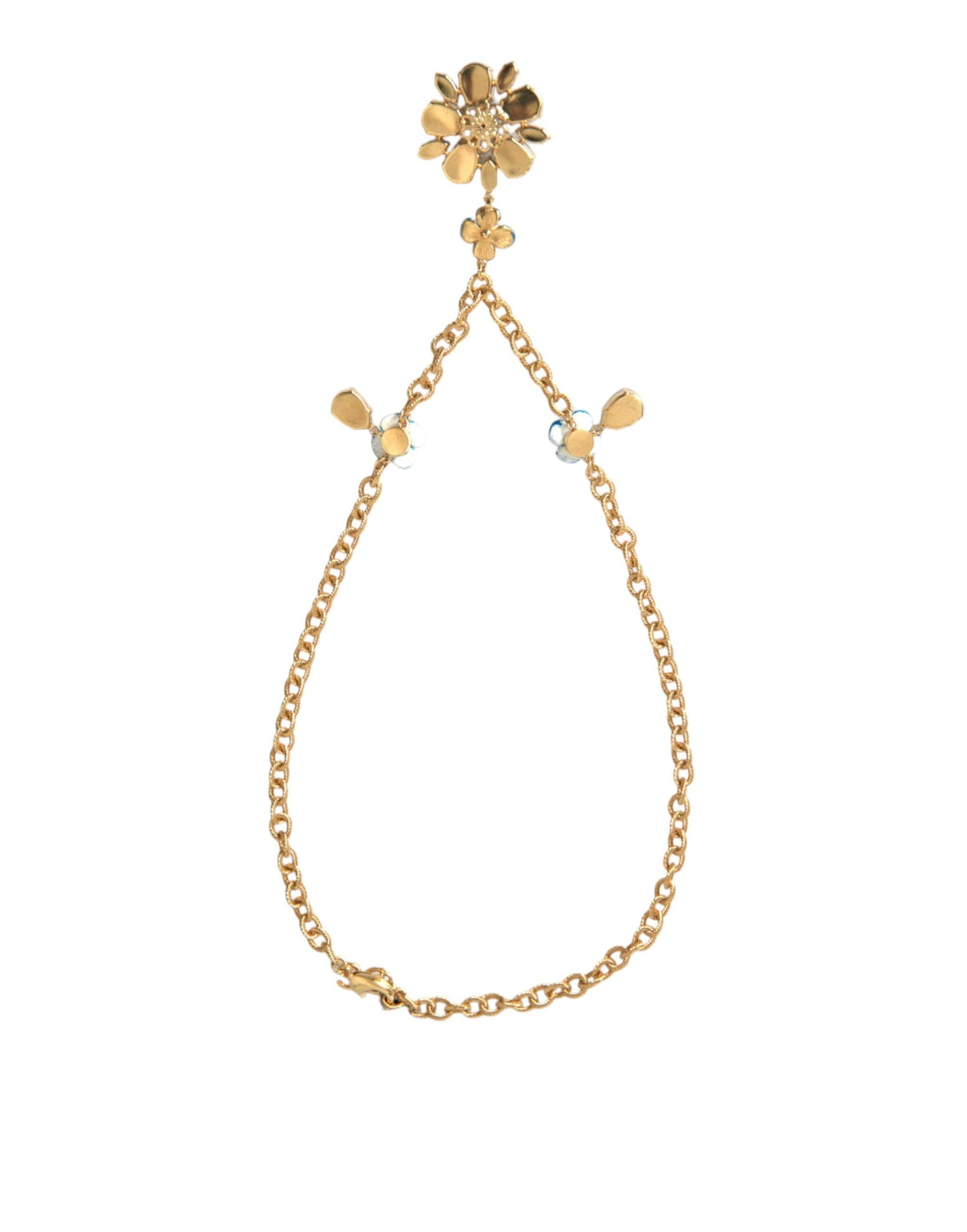  - Gold Brass Chain Crystal Floral Pendant Charm Necklace