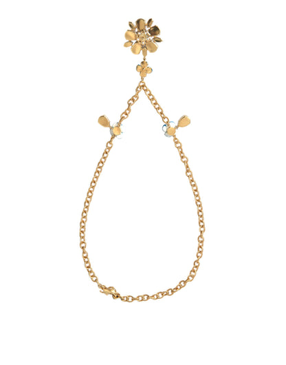  - Gold Brass Chain Crystal Floral Pendant Charm Necklace