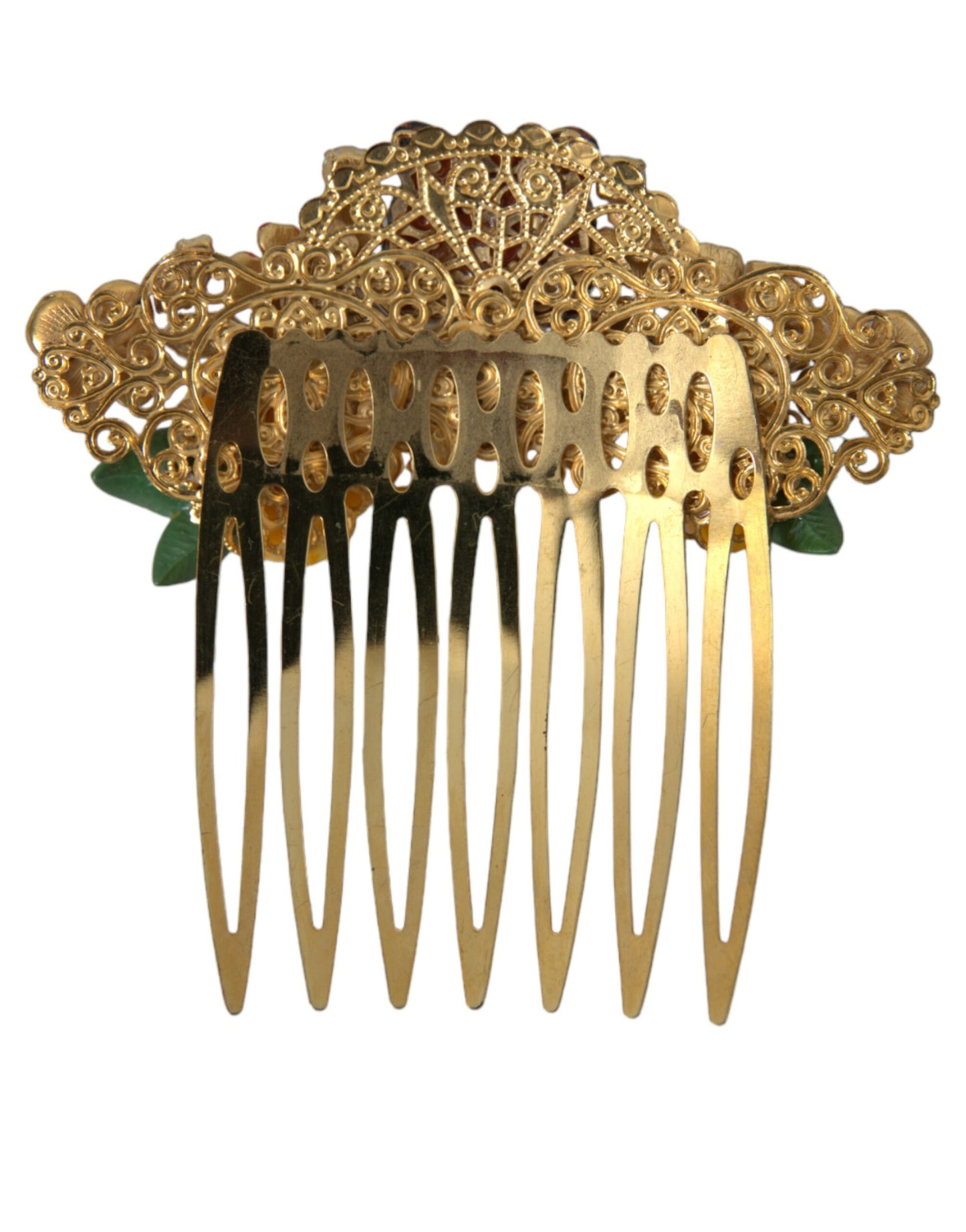  - Gold Brass Crystal Leopard Floral Hair Comb