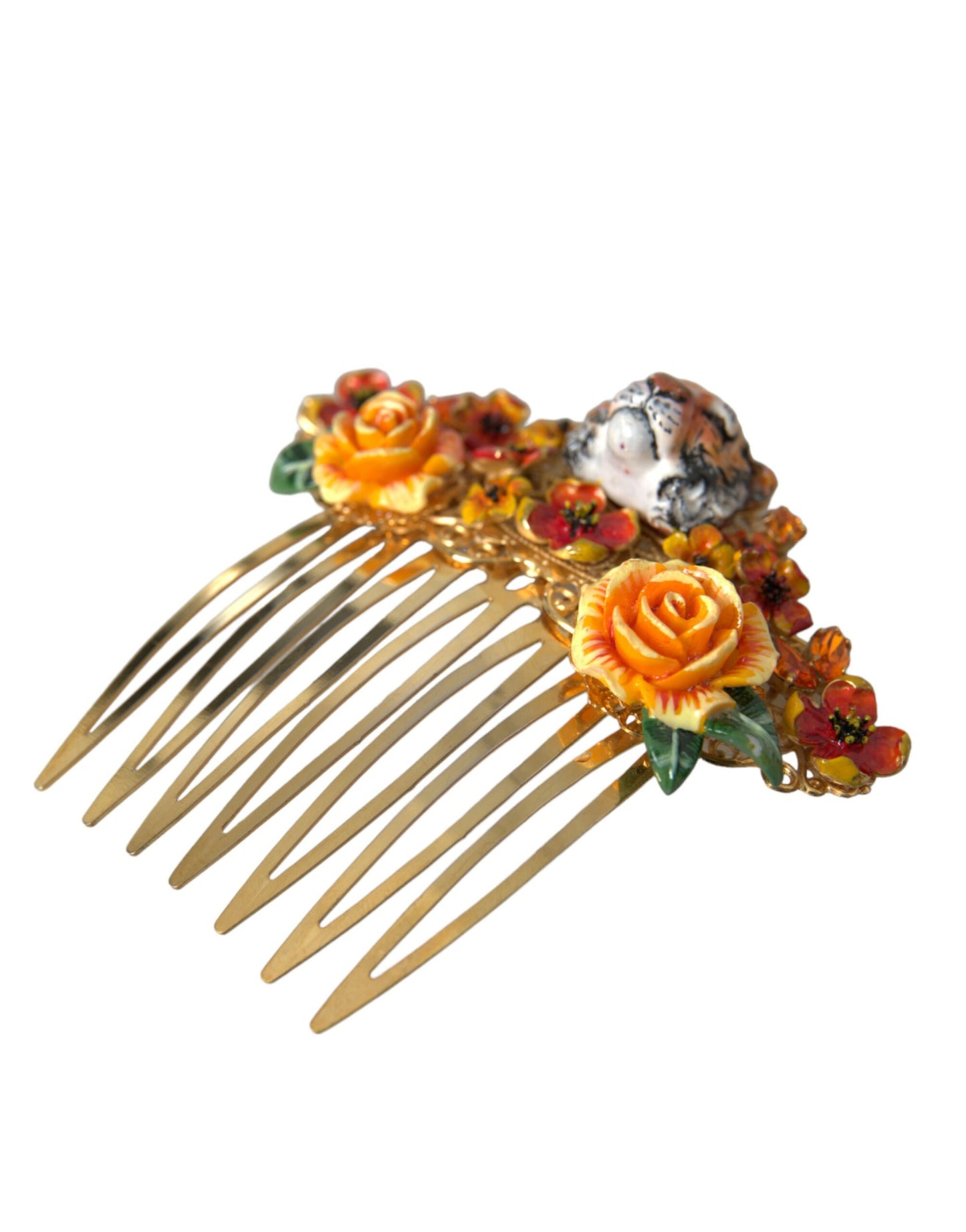  - Gold Brass Crystal Leopard Floral Hair Comb