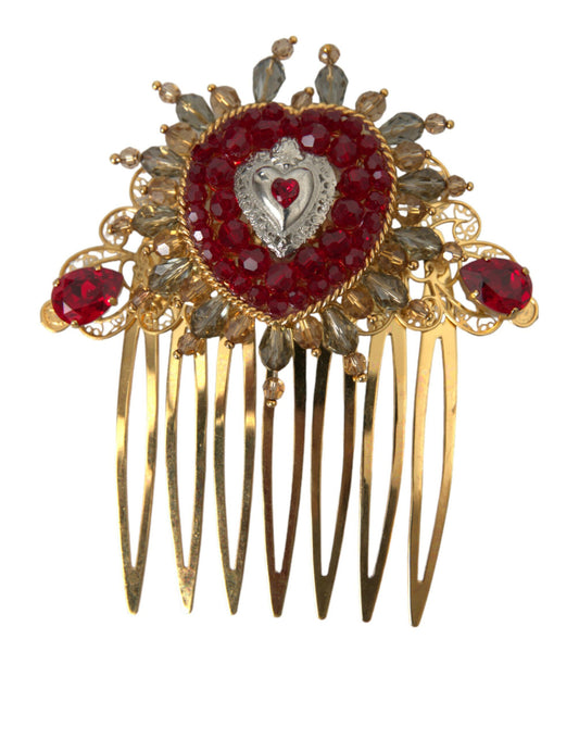  - Gold Brass Crystal Heart Women Hair Comb