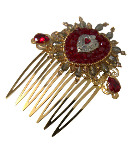  - Gold Brass Crystal Heart Women Hair Comb